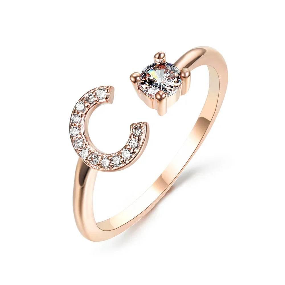 Adjustable A–Z Initial Ring for Women with Zircon - ZA-Zola