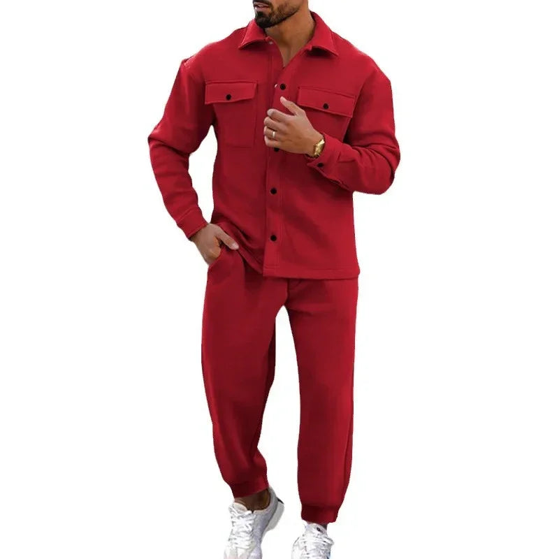 Men Suede Two Piece Suit | Slim Fit Casual Set - ZA-Zola
