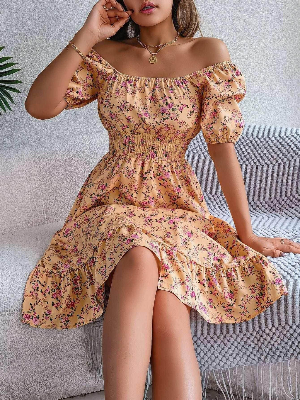 Floral Print Square Collar Ruffle Dress – Summer Fashion - ZA-Zola
