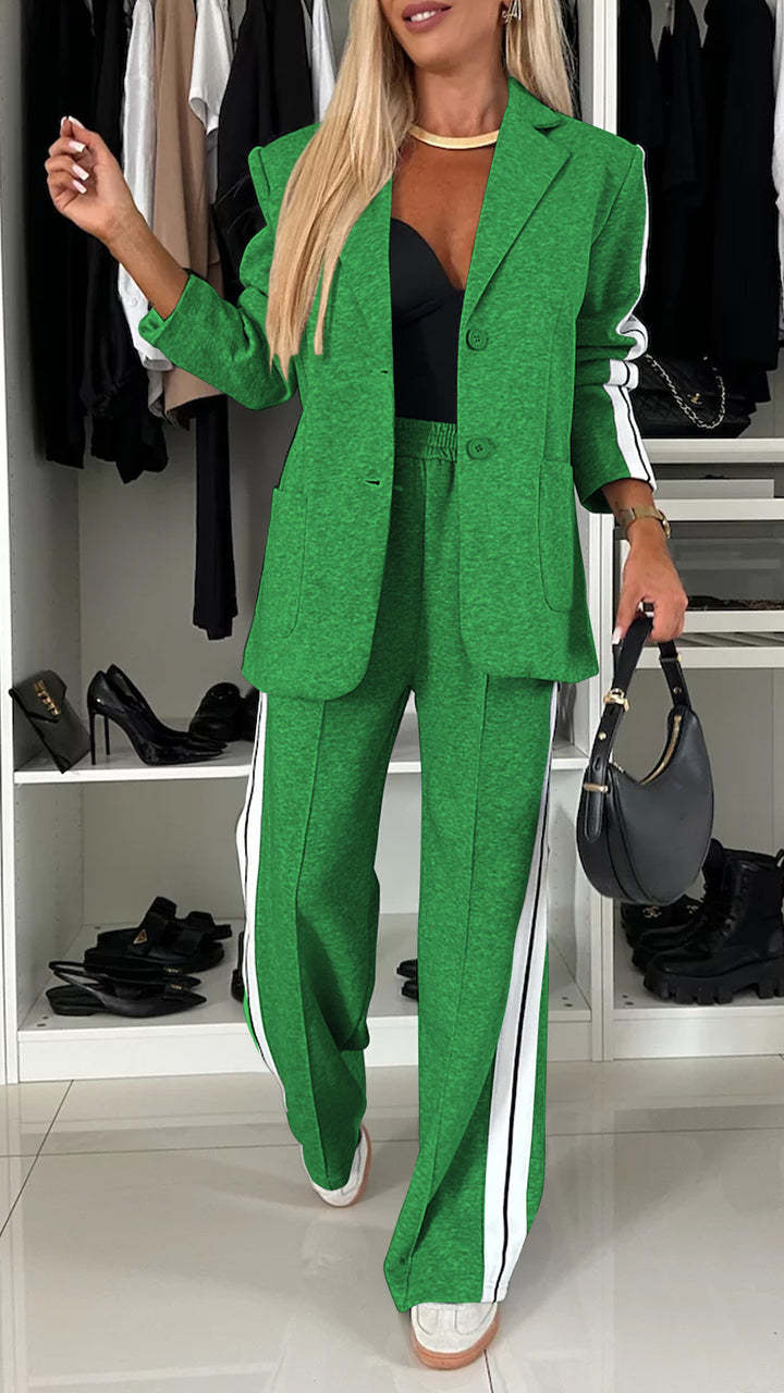 Striped Straight Pants Lapel Suit | Women Casual