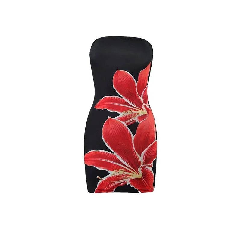 Women’s Tube Top Floral Print Slim Sheath Short Dress – Backless Mini - ZA-Zola