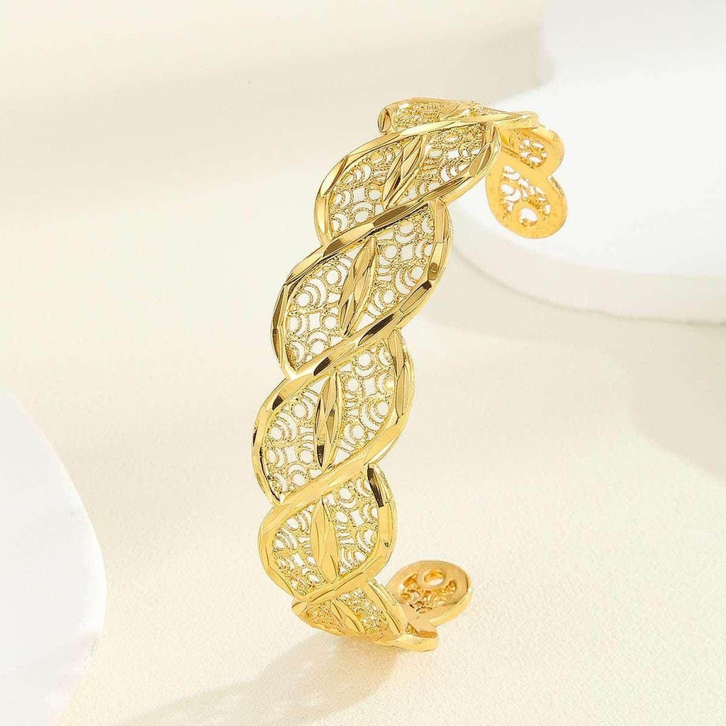 18K Gold Twisted Open Cuff Bracelet for Women - ZA-Zola