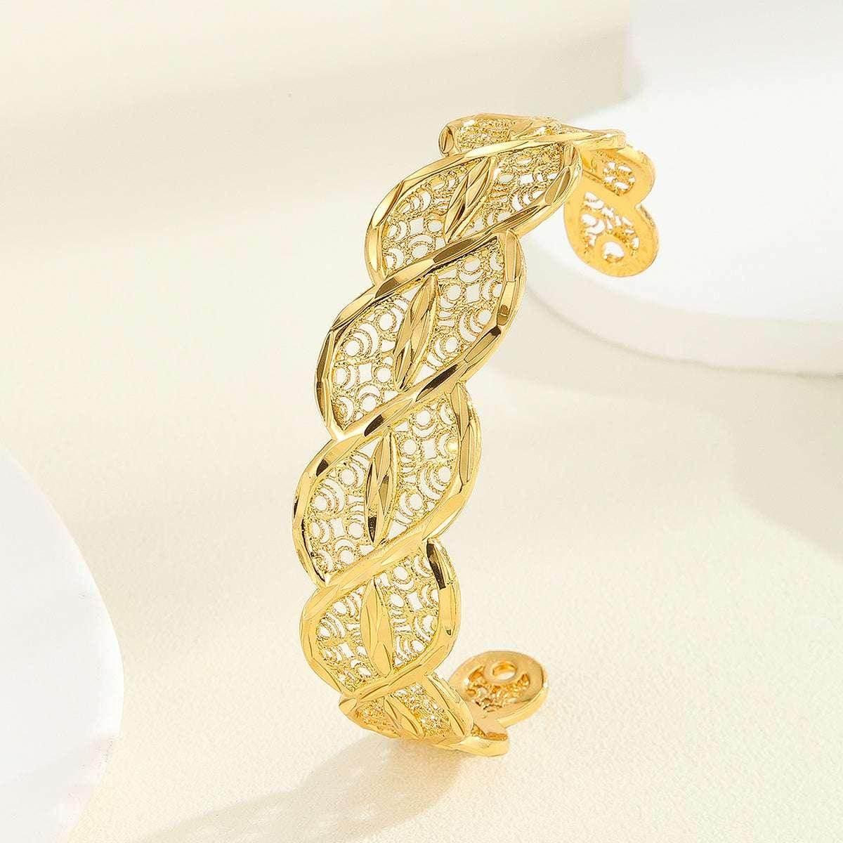 18K Gold Twisted Open Cuff Bracelet for Women - ZA-Zola