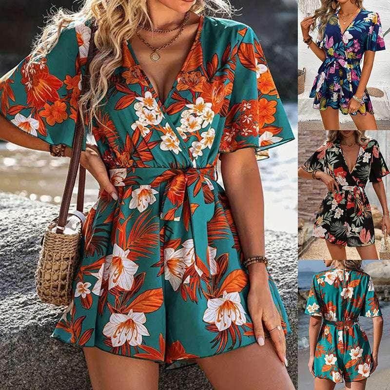 Beach Ruffle Sleeve Printed Jumpsuit – Summer Chic - ZA-Zola