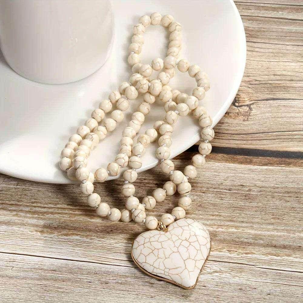 Boho Heart Beaded Necklace – Handmade & Ethnic - ZA-Zola