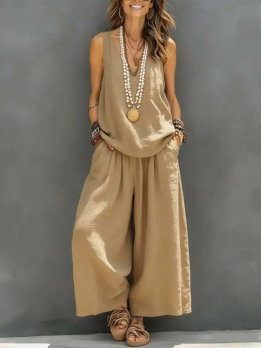 Cotton Linen Sleeveless Casual Set | Holiday Wear