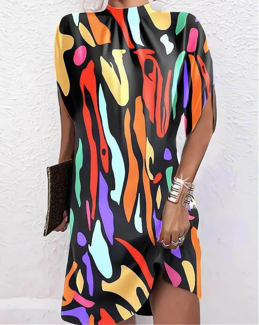 Loose Batwing Sleeve Printed Summer Dress - ZA-Zola