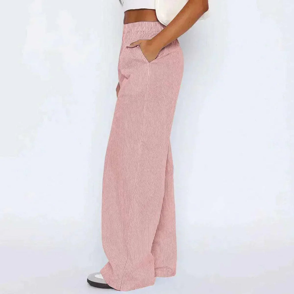 Striped Wide-Leg Pants with Pockets – Chill Fit - ZA-Zola