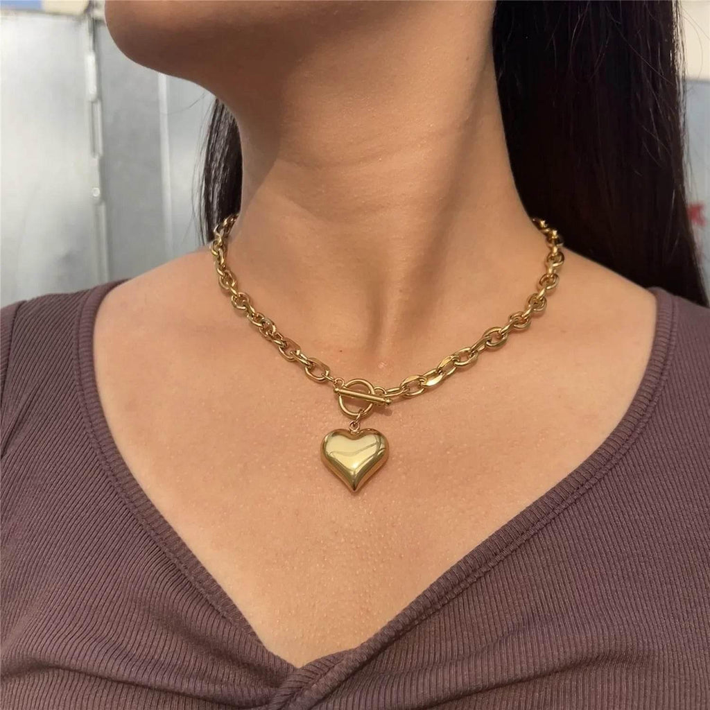 Trendy Punk Heart Pendant Necklace - Buy Now in Steel & Gold - ZA-Zola