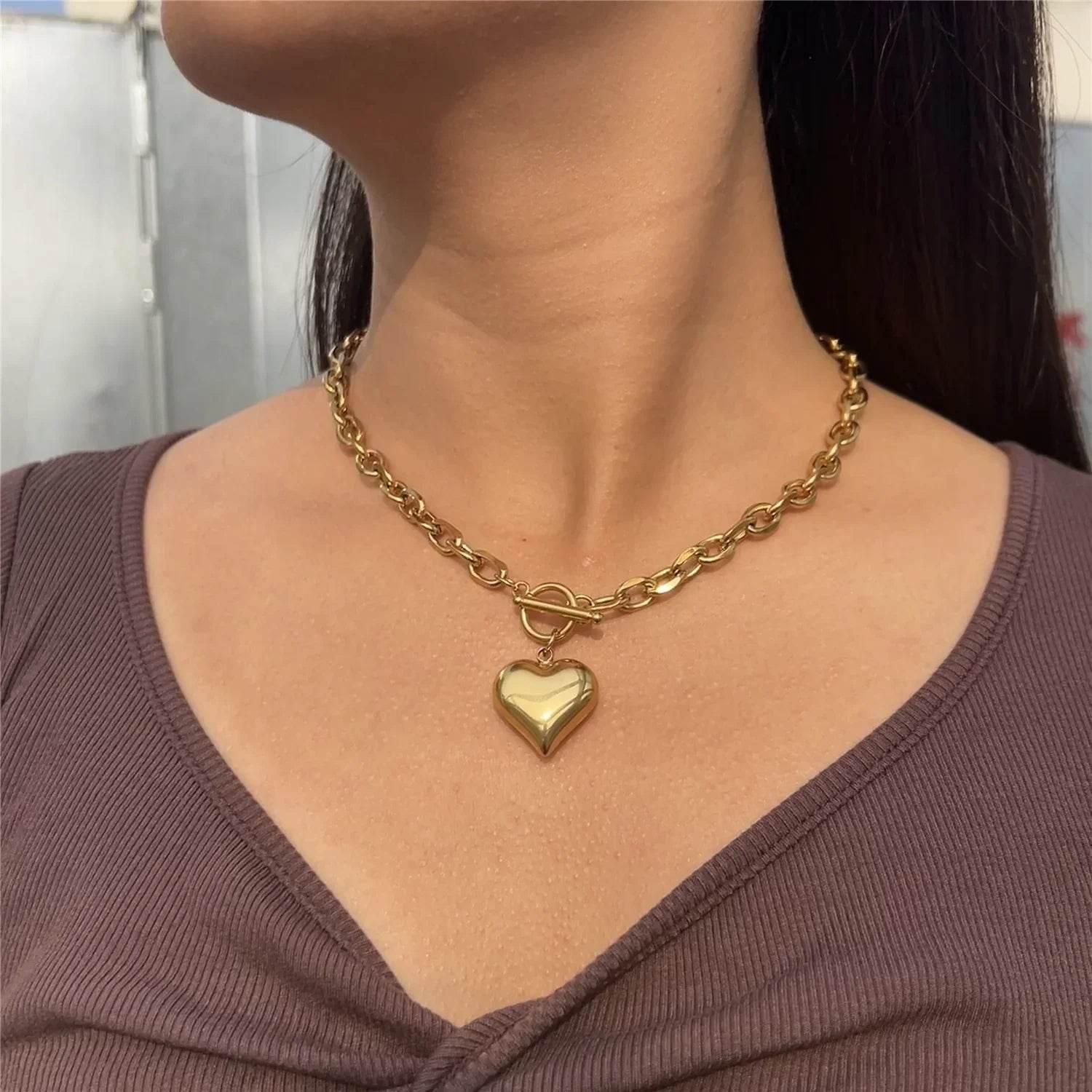 Trendy Punk Heart Pendant Necklace - Buy Now in Steel & Gold - ZA-Zola