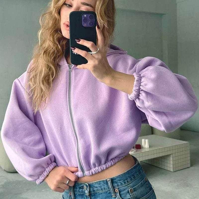 Casual Solid Color Hooded Jacket for Women - ZA-Zola