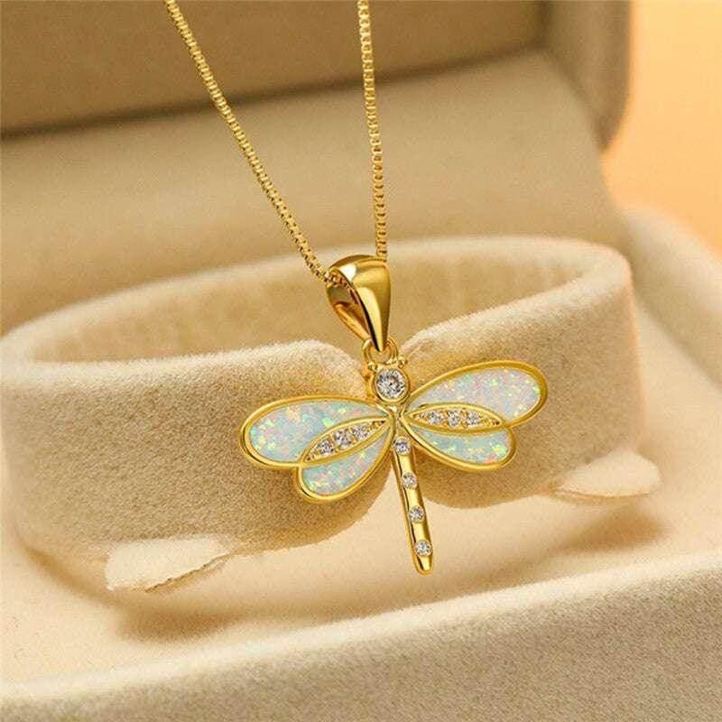 Opal Dragonfly Pendant Necklace for Women - ZA-Zola