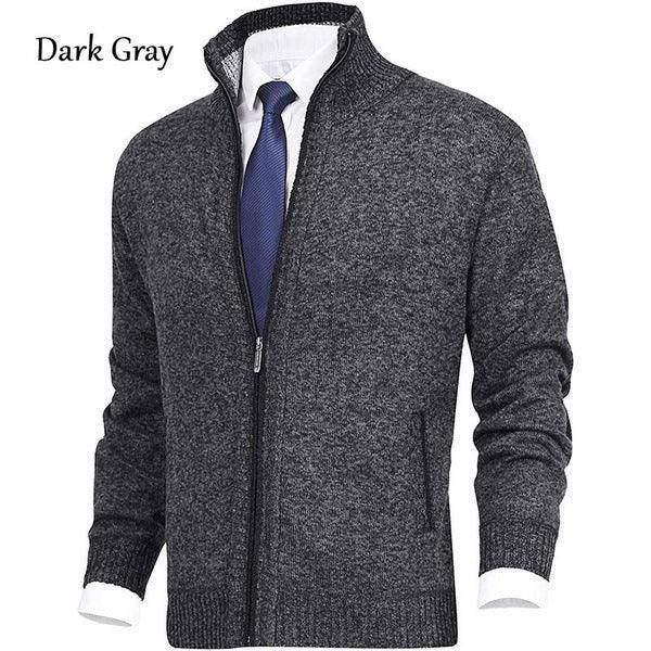 Men's Solid Color Stand Collar Cardigan Sweater Coat - ZA-Zola