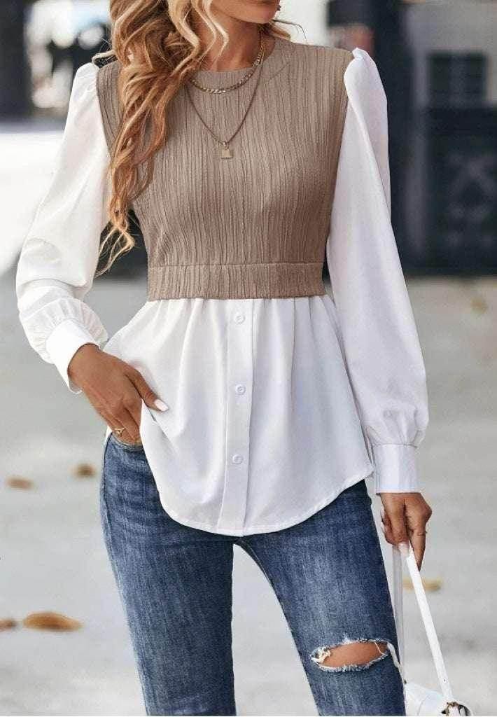 Wavy Stripe Stitching Blouse for Women - ZA-Zola