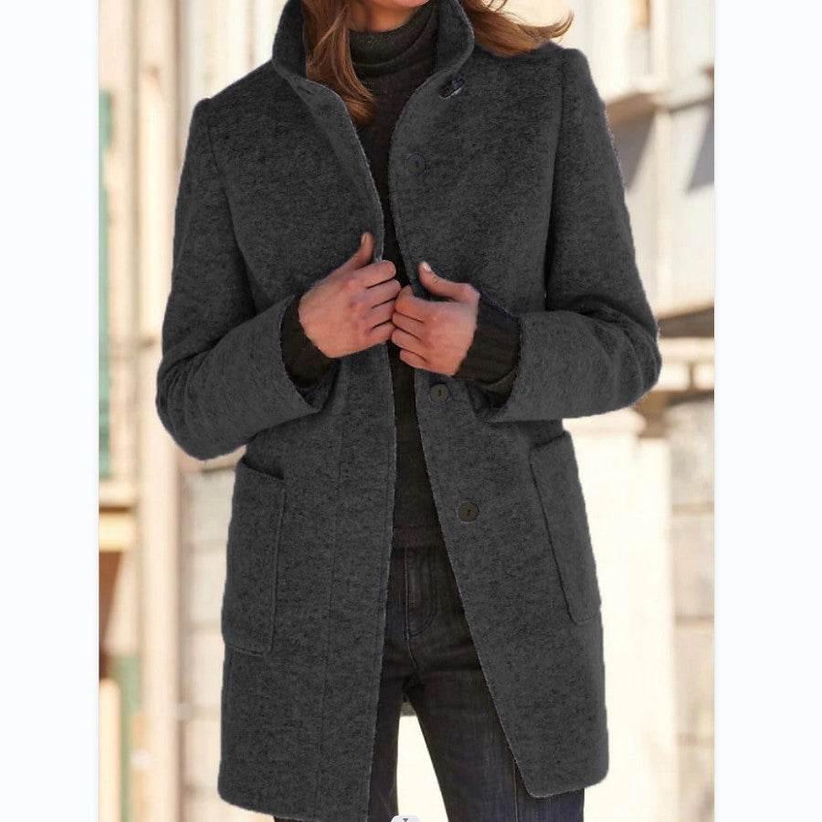 Fashion Stand Collar Woolen Coat with Pockets for Women - ZA-Zola