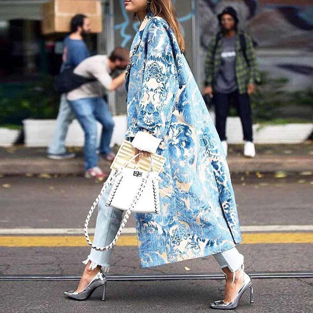 Dragon Phoenix Print Coat for Women – Woolen Long Lapel Jacket - ZA-Zola