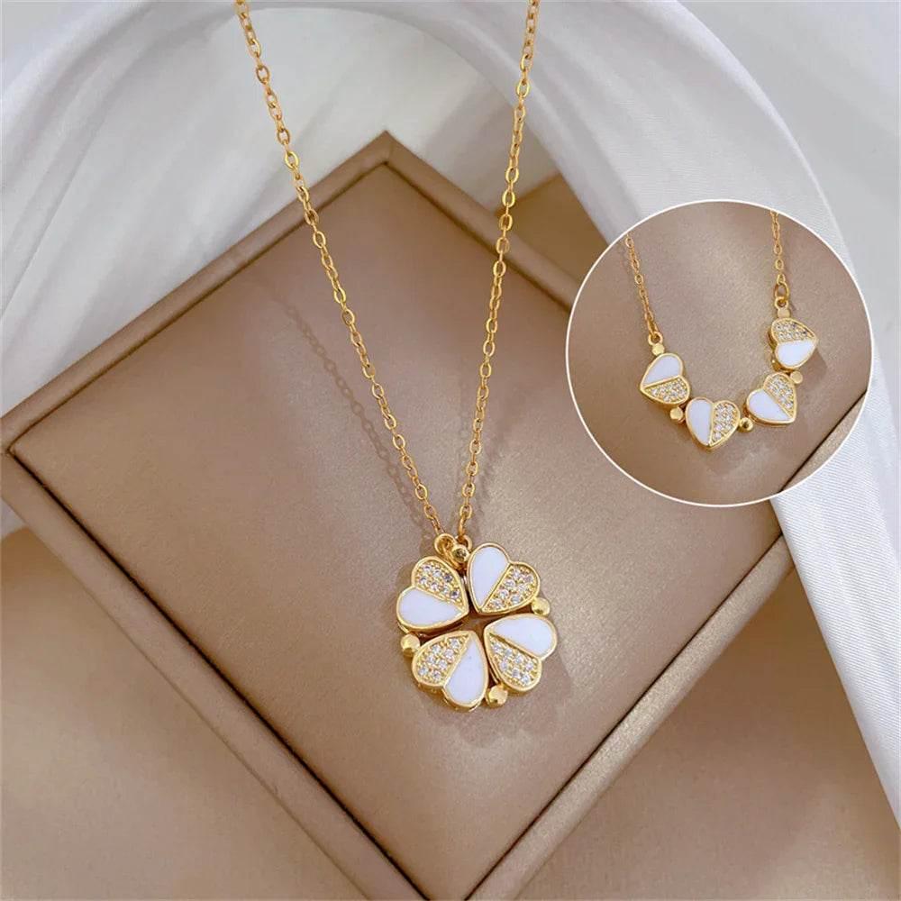 Luxury Four Leaf Clover Pendant Necklace – Crystal Heart Jewelry - ZA-Zola