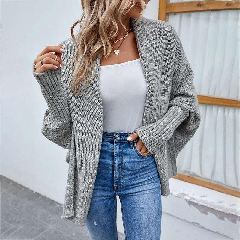 Loose Knitted Cardigan Women | Bat Sleeve Lapel Jacket - ZA-Zola