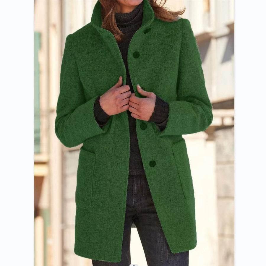 Fashion Stand Collar Woolen Coat with Pockets for Women - ZA-Zola