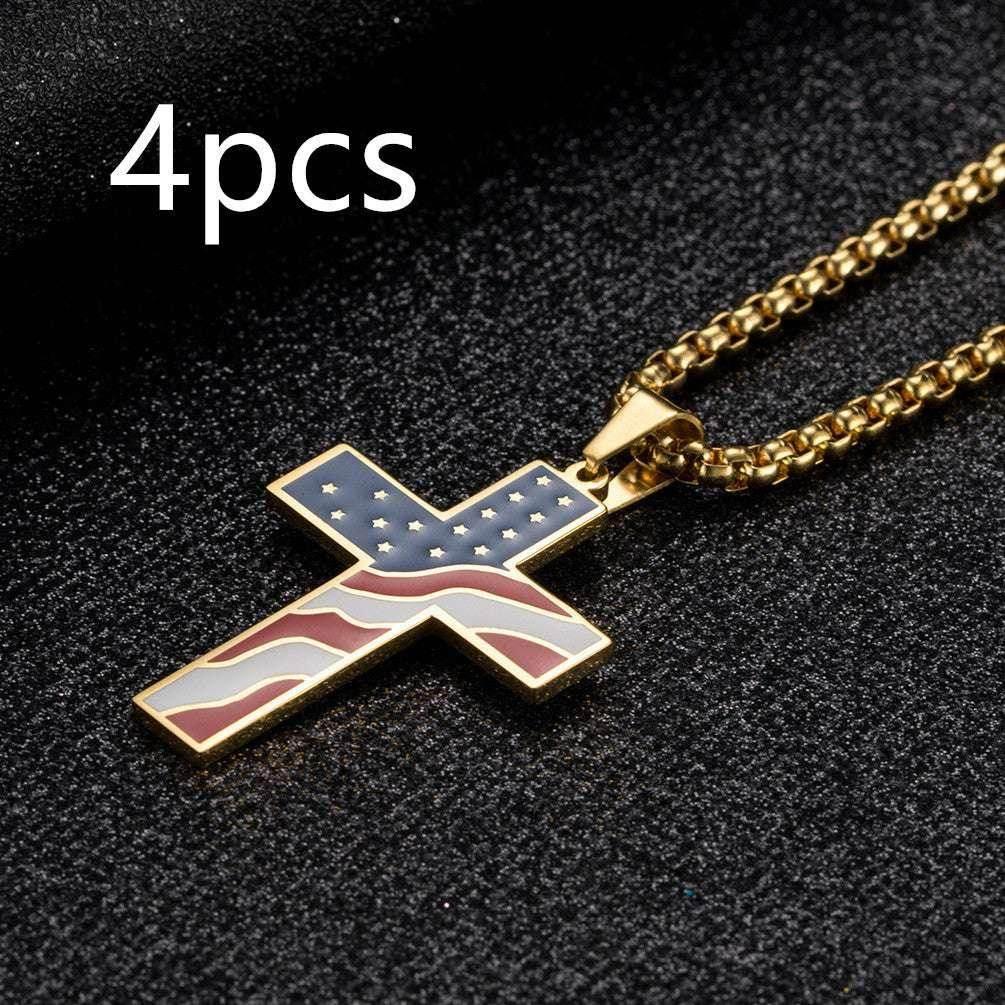 Men’s Flag Cross Necklace – Sleek Stainless Steel - ZA-Zola