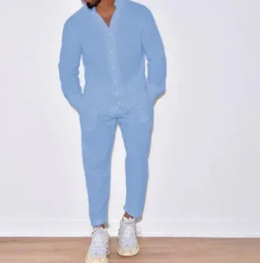 Men Linen Lounge Suit Long Sleeve Shirt & Trousers - ZA-Zola