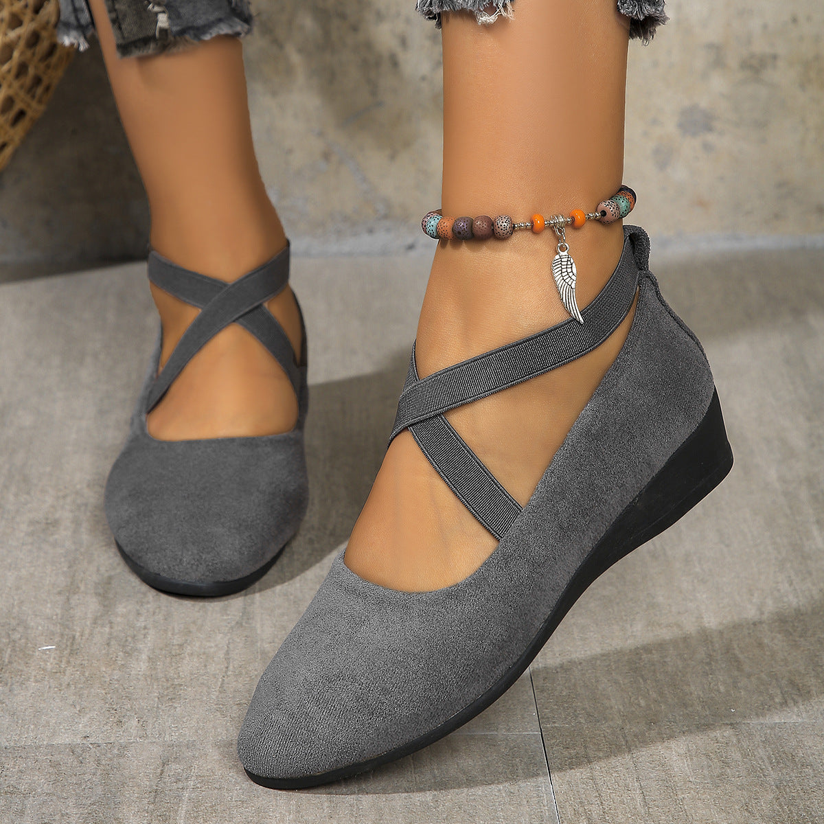 Women’s Pointed Toe Wedge Pumps Cross Strap Casual Shoes