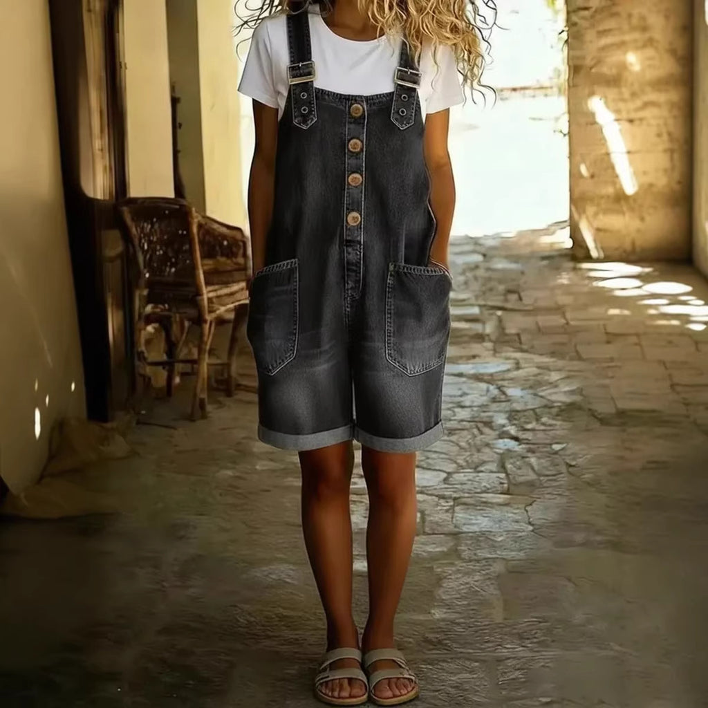 Women's High Waisted Denim Shorts Jumpsuit Outfit Ideas