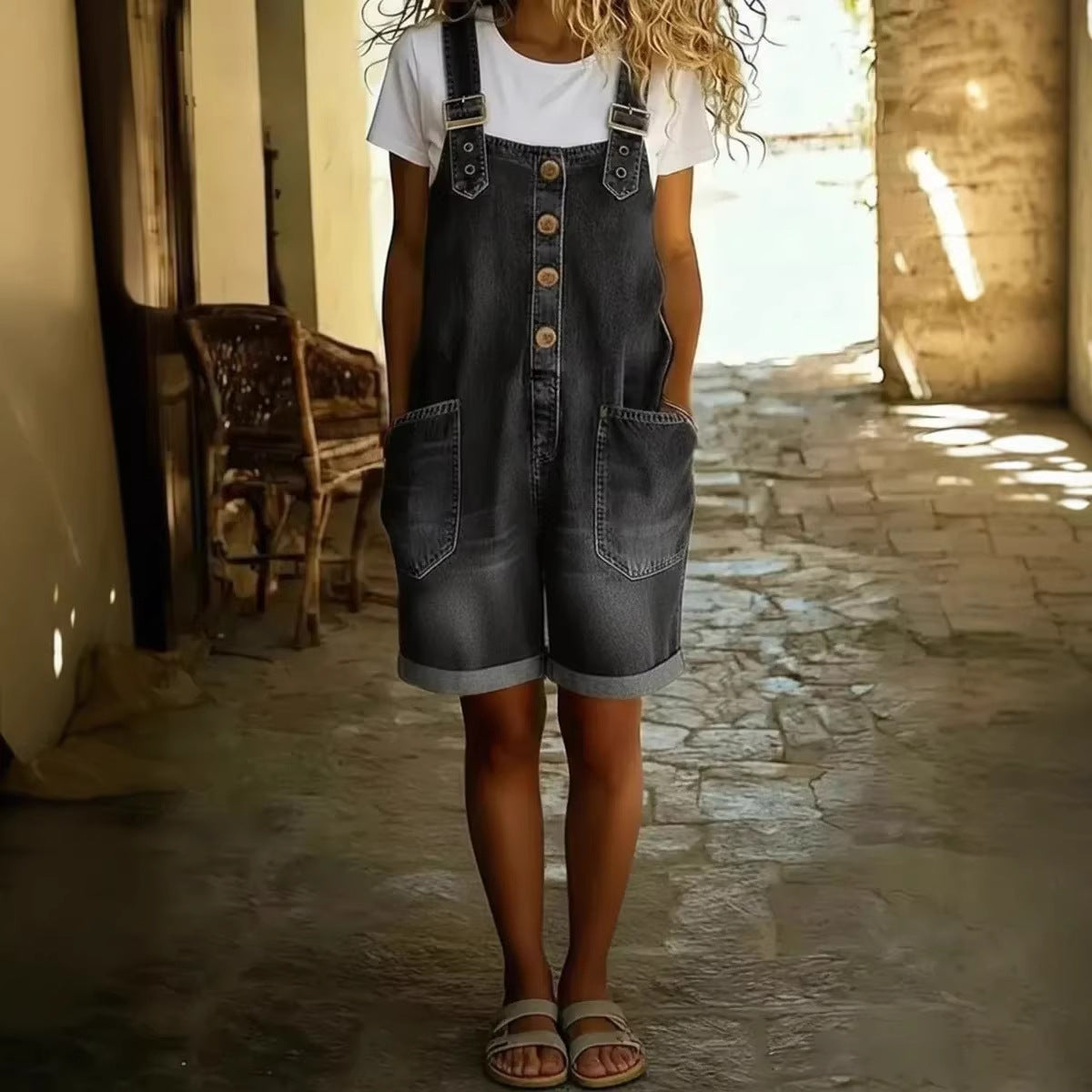 Women's High Waisted Denim Shorts Jumpsuit Outfit Ideas