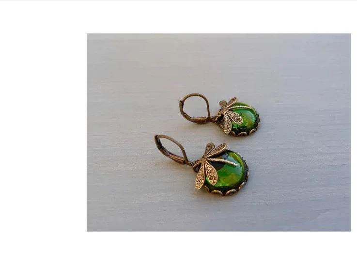 Boho Dragonfly Moonstone Drop Earrings Women - ZA-Zola