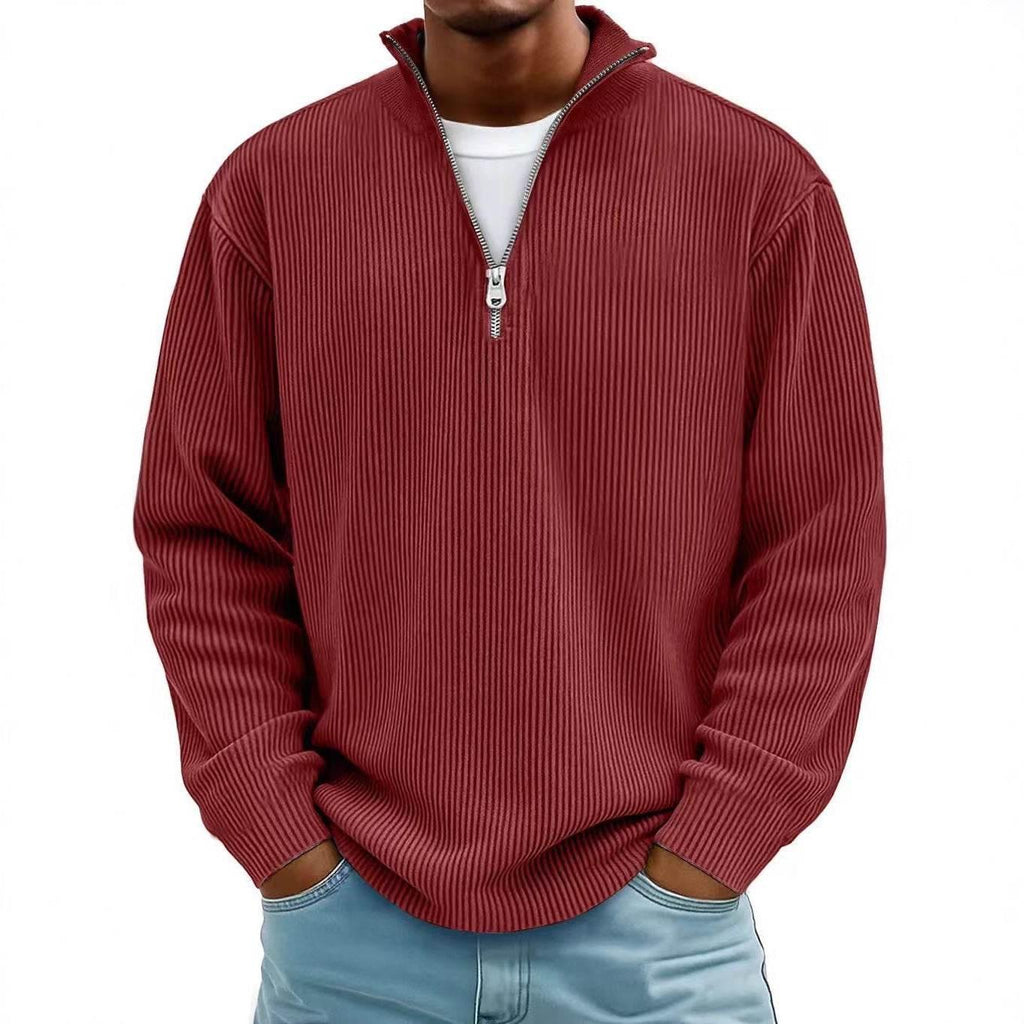 Corduroy Zipper Stand Collar Sweatshirt for Men – Casual Warm Top - ZA-Zola