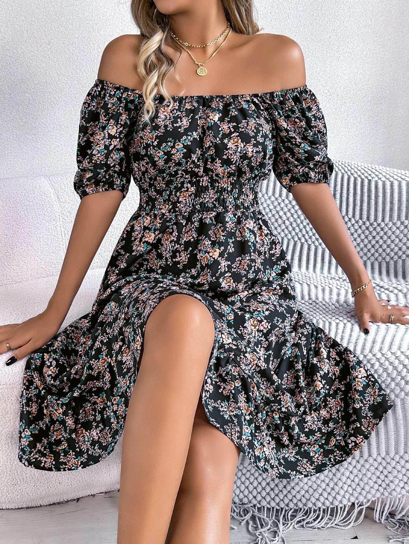 Floral Print Square Collar Ruffle Dress – Summer Fashion - ZA-Zola