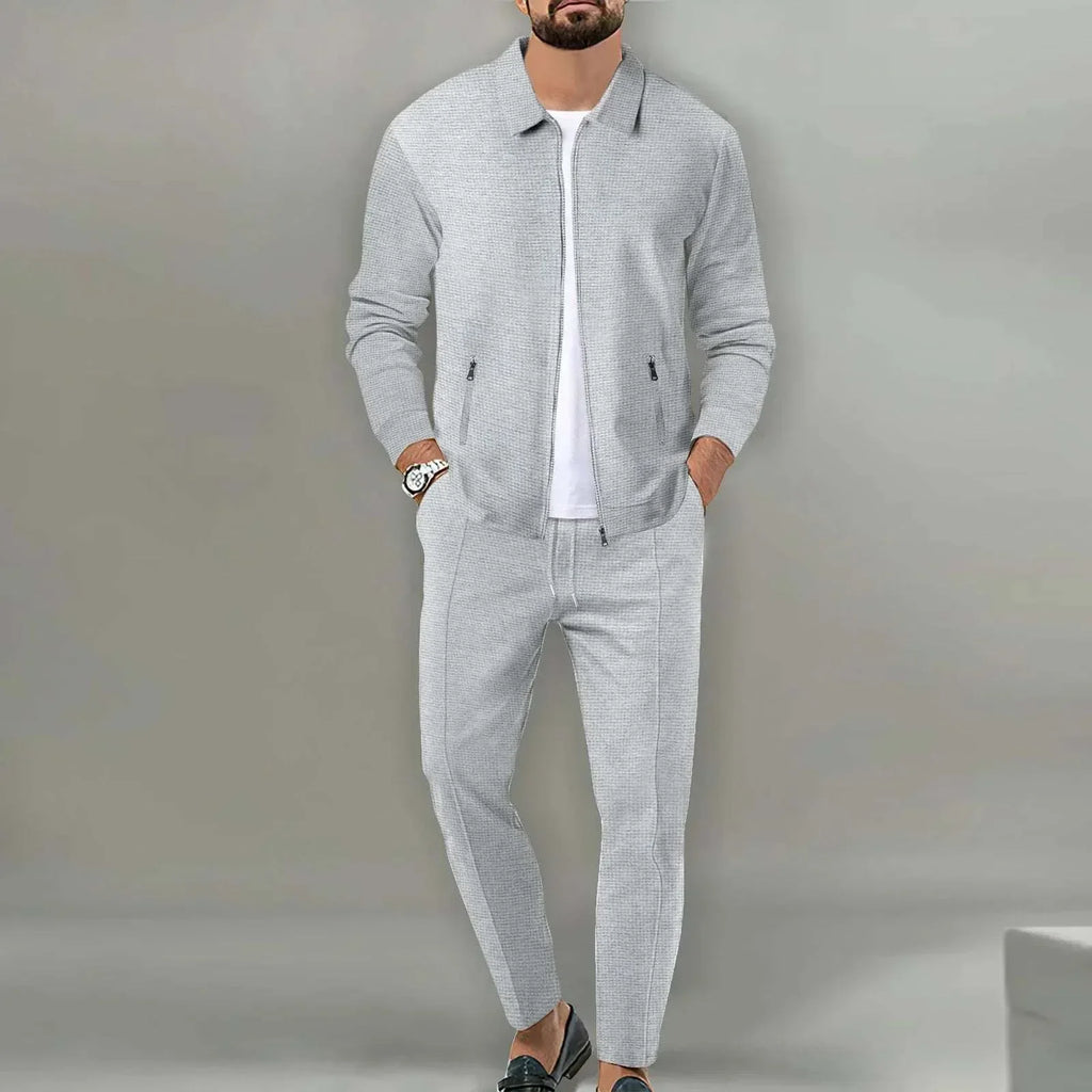 Men’s Slim Fit Jacket Set – Zipper Pocket Lapel Suit - ZA-Zola