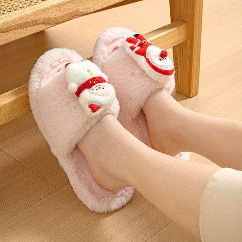 Santa Claus Open-Toe Cotton Slippers for Cozy Winter - ZA-Zola
