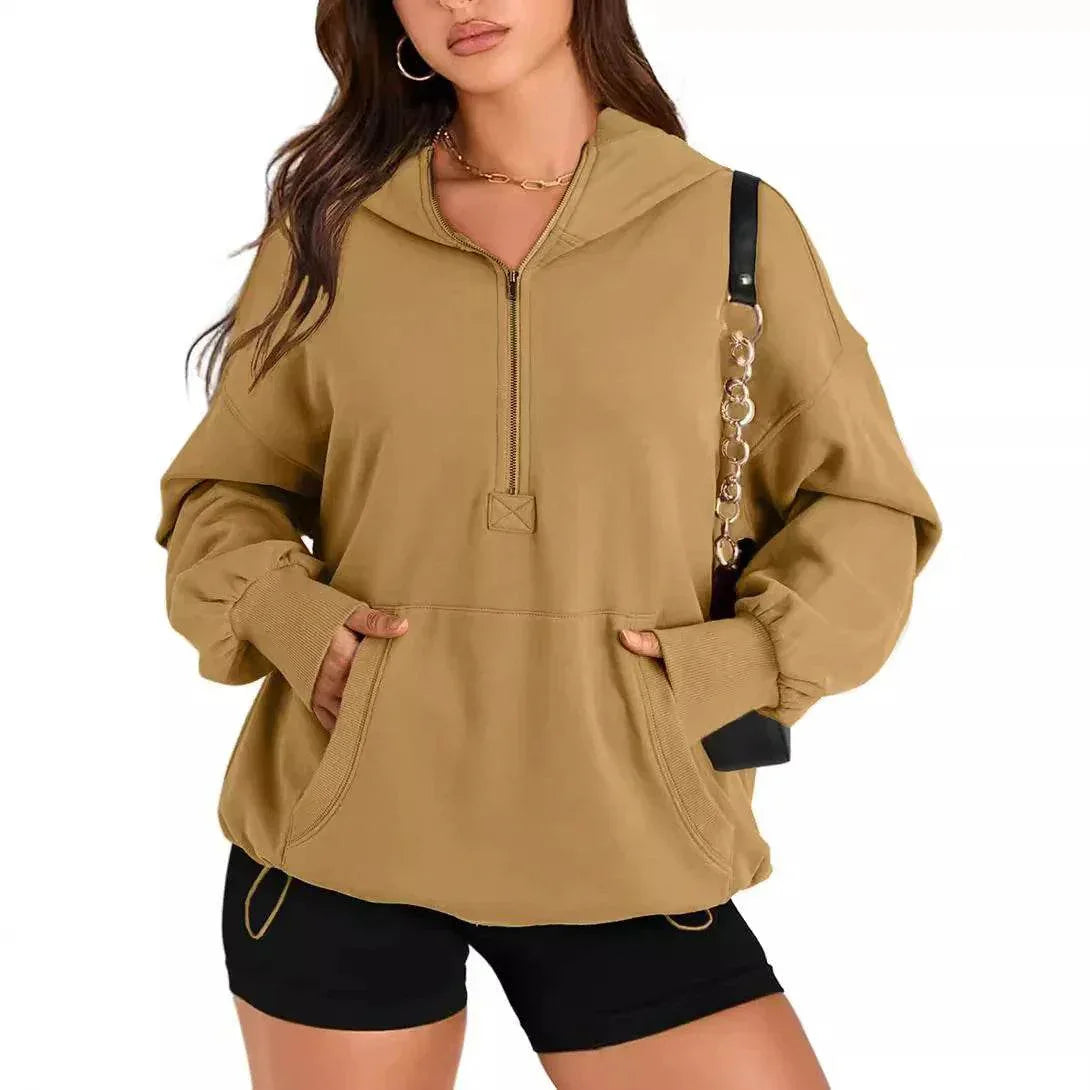 Solid Zip Hoodie – Women's Casual Layer - ZA-Zola