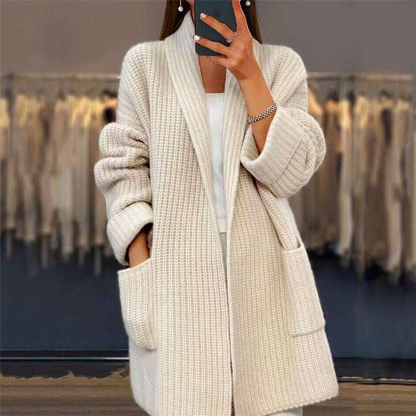 Lapel Knitted Cardigan With Pockets | Casual Sweater Jacket - ZA-Zola
