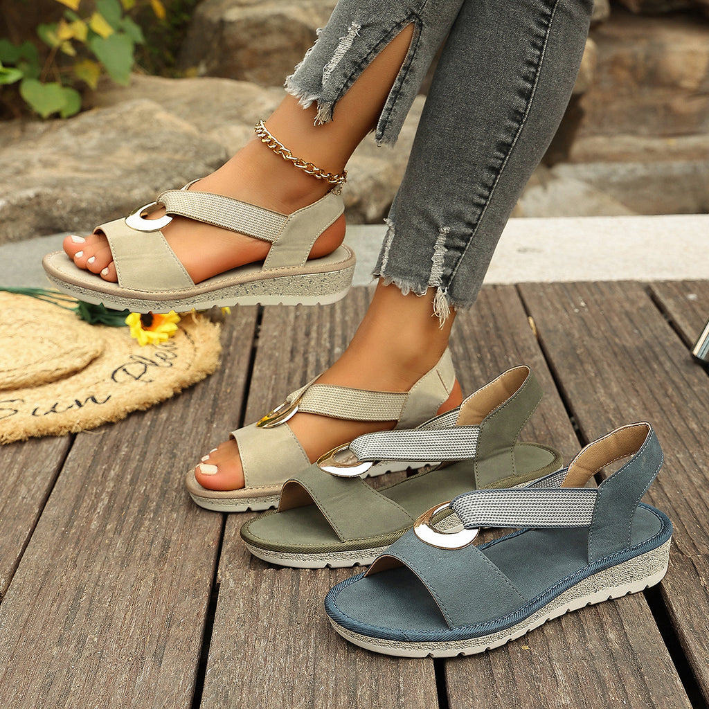 Women’s Plus Size Fish Mouth Elastic Strap Wedge Sandals