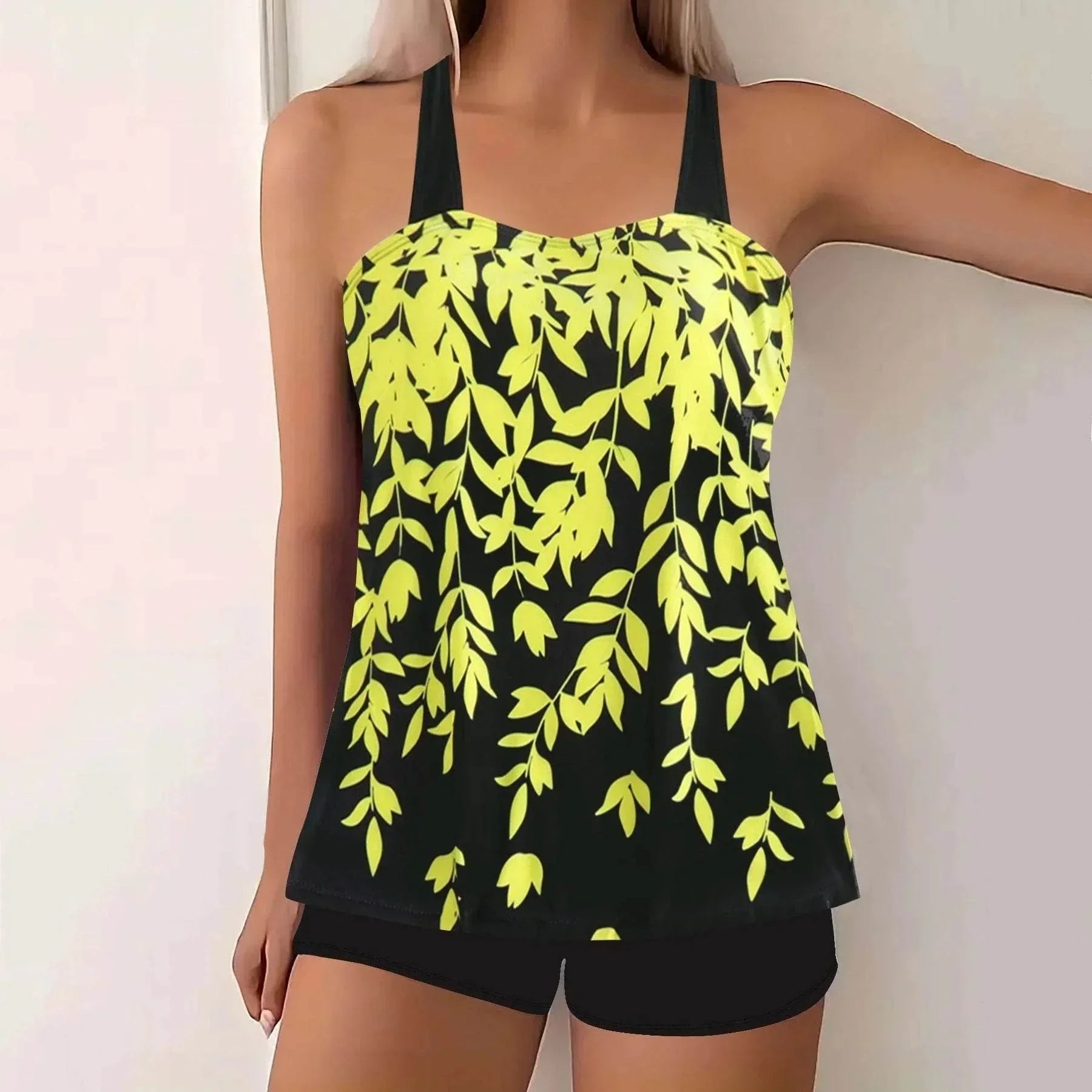 Split Leaf Print Bikini Swimsuit – Plus Size (S–5XL) - ZA-Zola