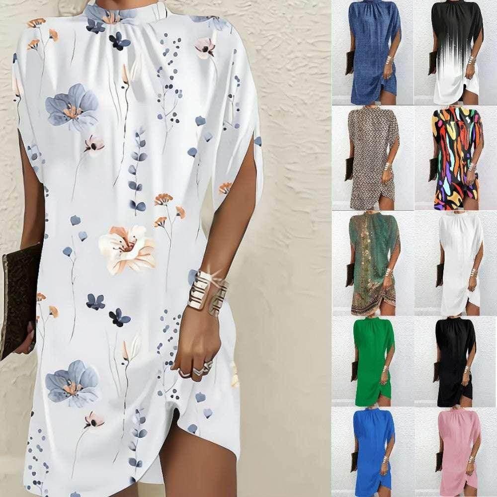 Loose Batwing Sleeve Printed Summer Dress - ZA-Zola