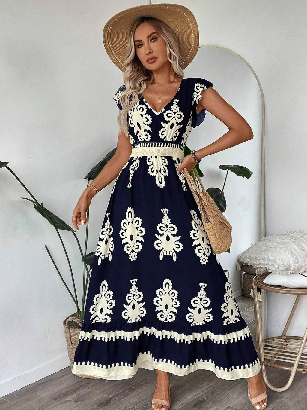 Printed Ruffle Hem Cami Maxi Dress – Loose Fit - ZA-Zola