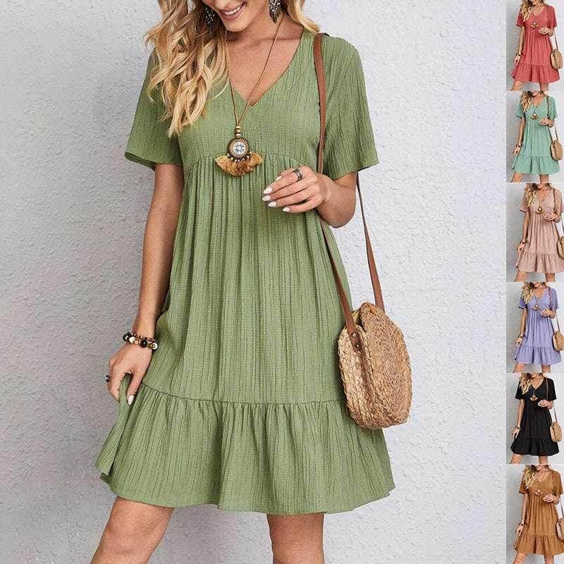 Ruffled V-Neck Summer Dress for Women - ZA-Zola