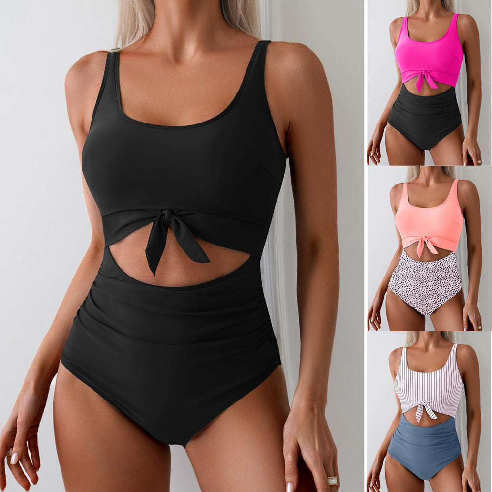 Women Contrast Color Tummy Control One Piece Swimsuit