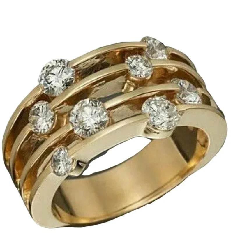 Gold Inlaid Rhinestone Geometric Cutout Ring - ZA-Zola