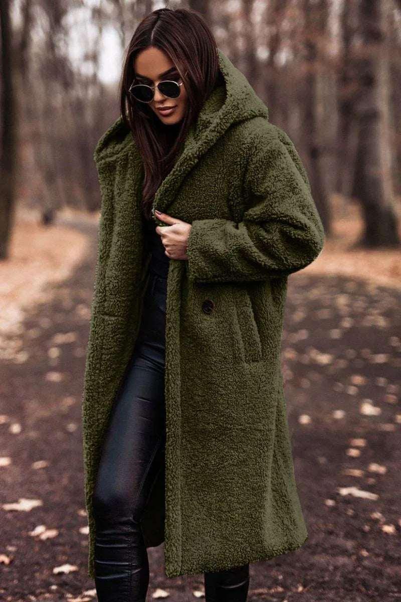 Women Teddy Coat Long Faux Fleece Hooded Winter - ZA-Zola