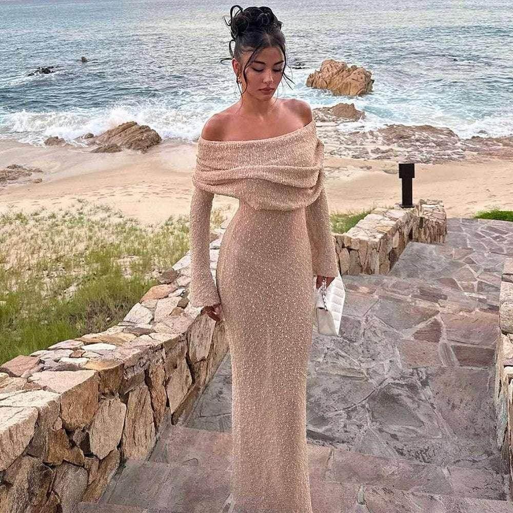 One-Shoulder Knitted Long Sleeve Dress – Beach to Bar Chic - ZA-Zola