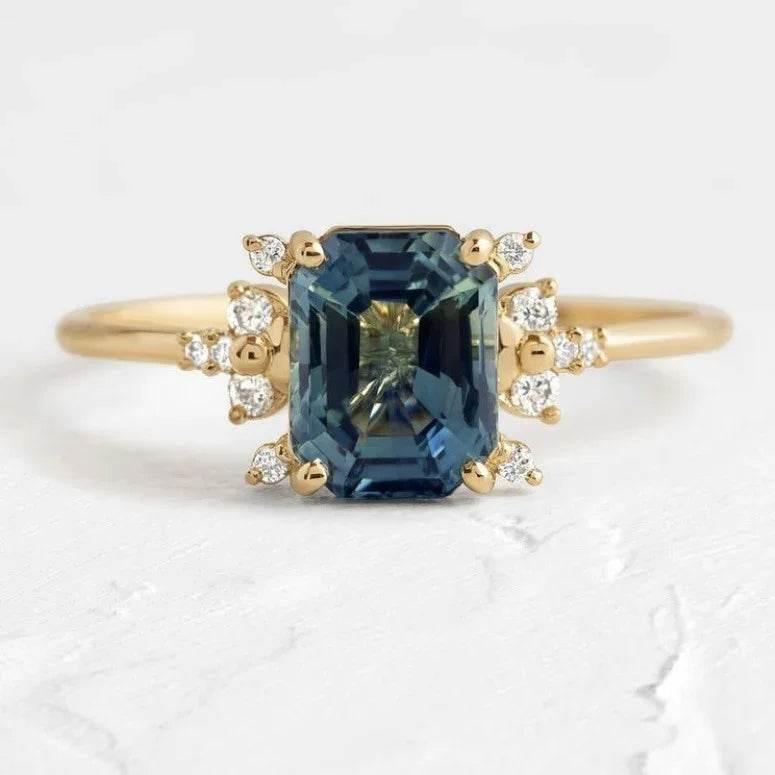Elegant Dark Blue Zircon Ring for Women, Gold - ZA-Zola