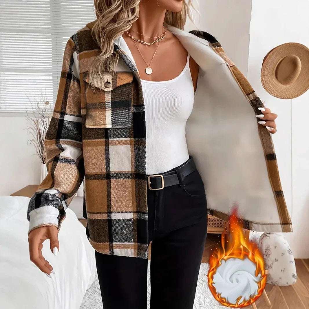 Plaid Hooded Jacket Women Casual Winter Layer - ZA-Zola