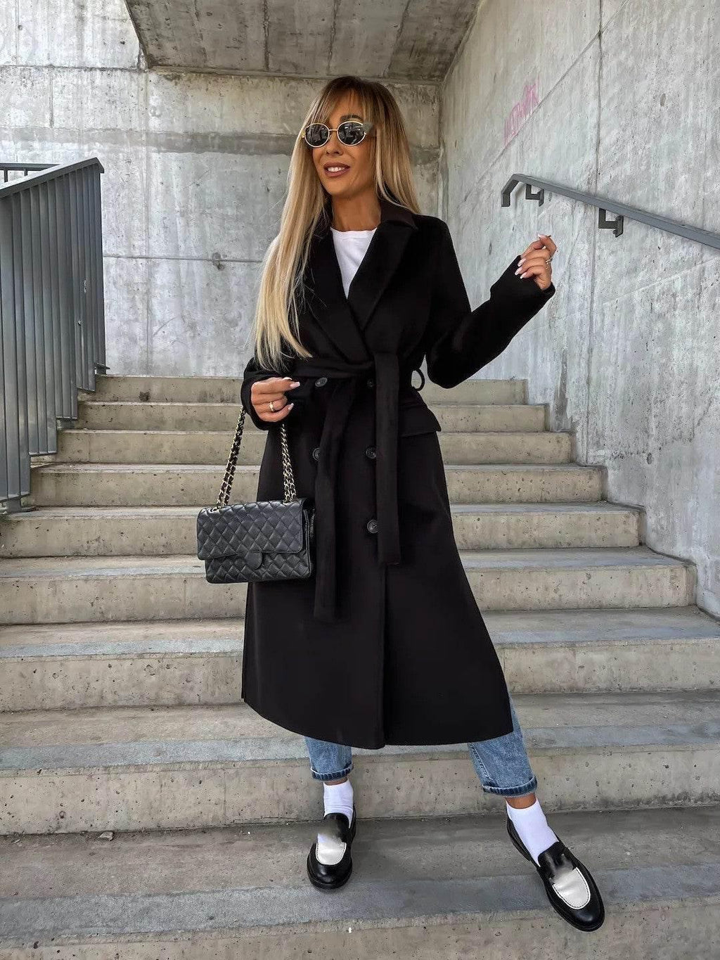 Women’s Double-Breasted Lapel Jacket With Belt Winter Coat - ZA-Zola
