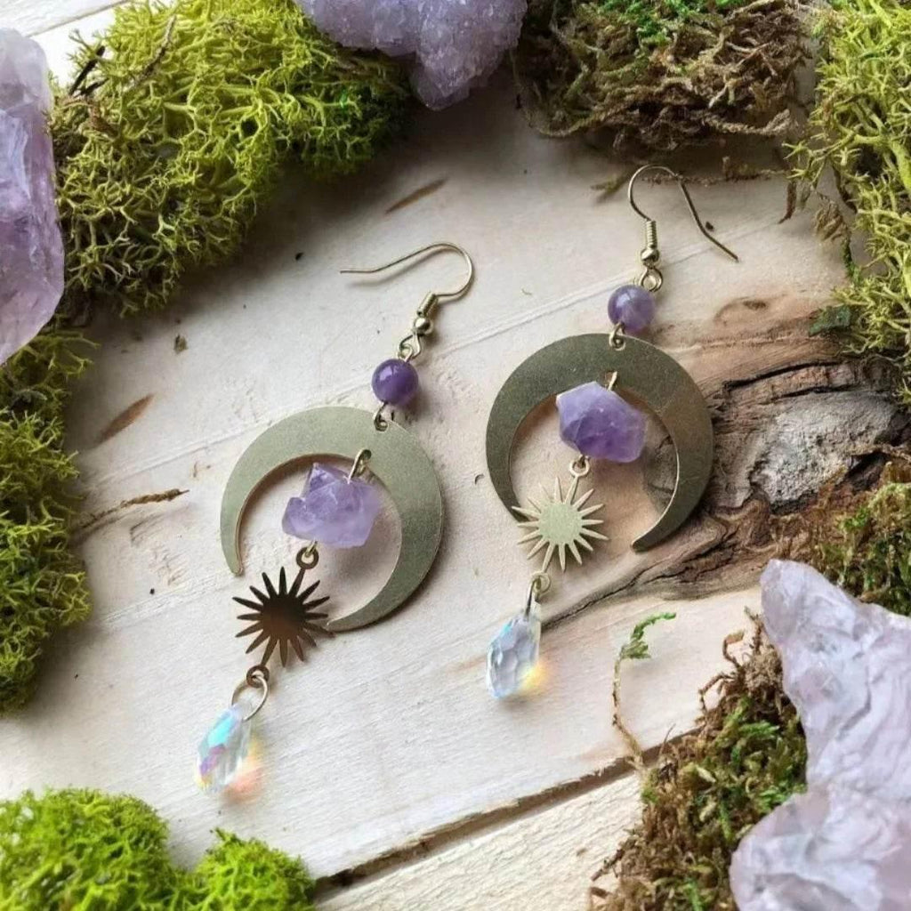 Handmade Amethyst Butterfly & Moon Earrings – Unique Jewelry - ZA-Zola