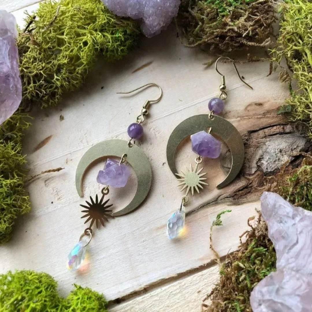 Handmade Amethyst Butterfly & Moon Earrings – Unique Jewelry - ZA-Zola