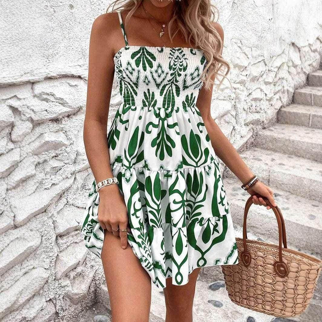 Women's Fashion Plant Print Gathered Cami Dress - ZA-Zola